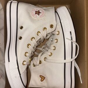 Converse “Valentines Day 2023” High-Top Sneakers in White with Gold Details